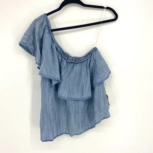 Taylor&Sage | Blue Jean Off the Shoulder Fringe